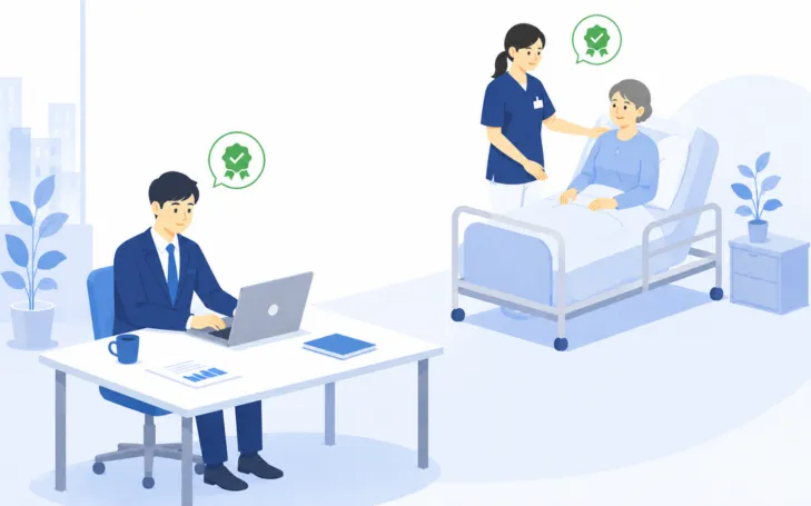 会社の看板を背負った良質な法人ゲストのイメージ
